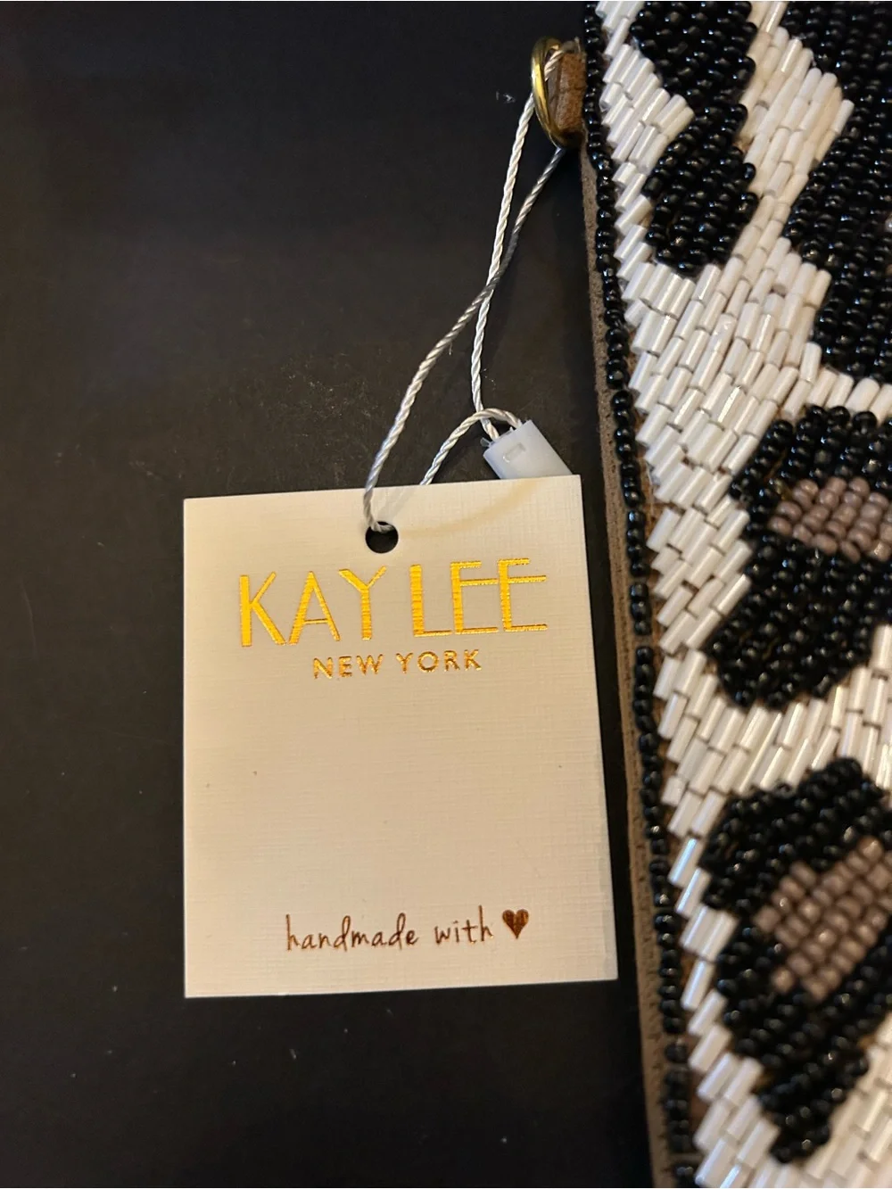 Beaded Leopard Animal Print ‘Be Wild' Zip Clutch- Black, Off-White & Brown